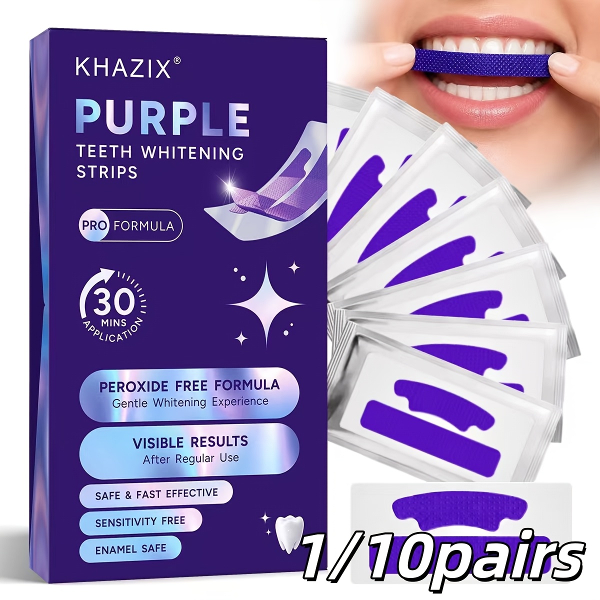 Teeth Whitening Street - 1/10 пар фиолетовых полосок для отбеливания